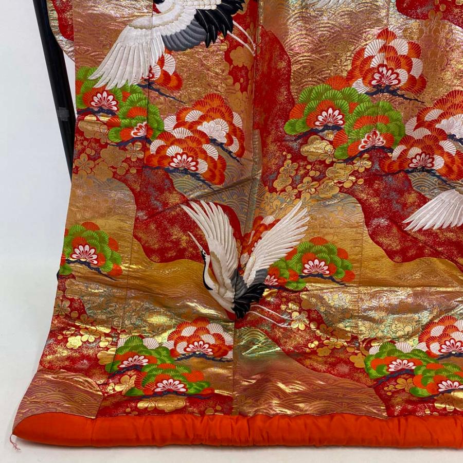 色打掛 正絹 鶴 刺繍 金 赤 打掛 Mサイズ 裄66 花嫁衣裳 婚礼