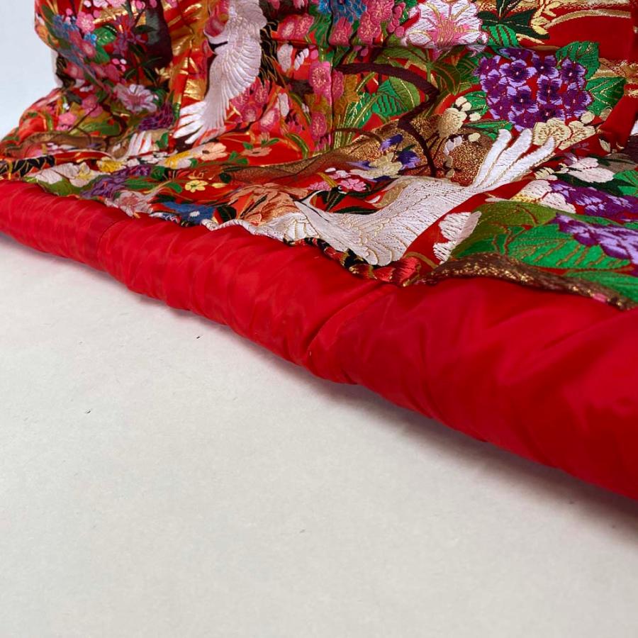 色打掛 正絹 鶴 刺繍 金 赤 打掛 Mサイズ 裄65.5 花嫁衣裳 婚礼