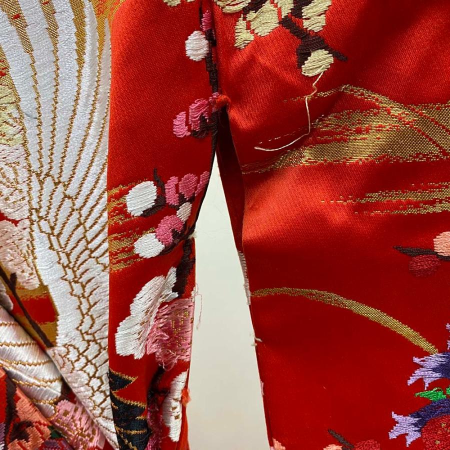 色打掛 正絹 鶴 刺繍 金 赤 打掛 Mサイズ 裄65.5 花嫁衣裳 婚礼