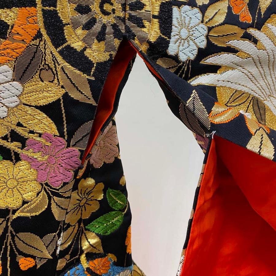 色打掛 正絹 鶴 刺繍 金 黒 打掛 Lサイズ 裄67 花嫁衣裳 婚礼