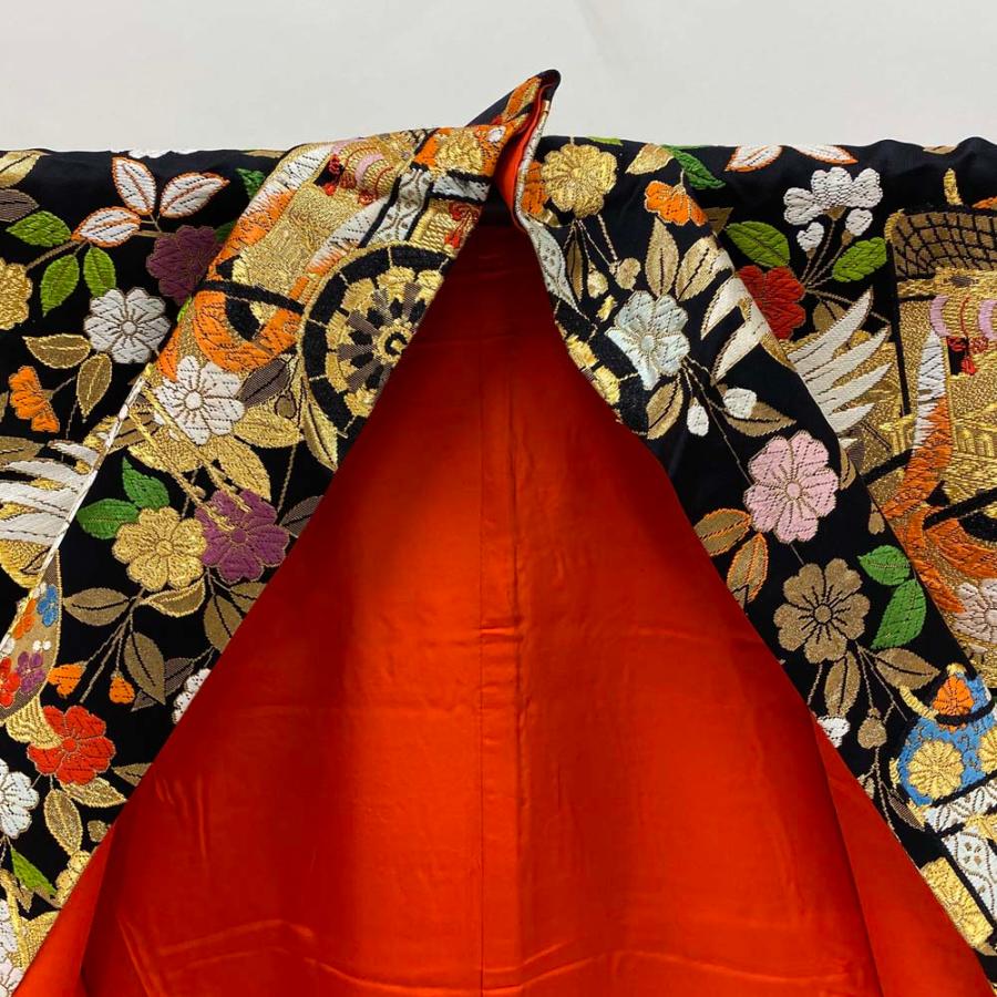 色打掛 正絹 鶴 刺繍 金 黒 打掛 Lサイズ 裄67 花嫁衣裳 婚礼