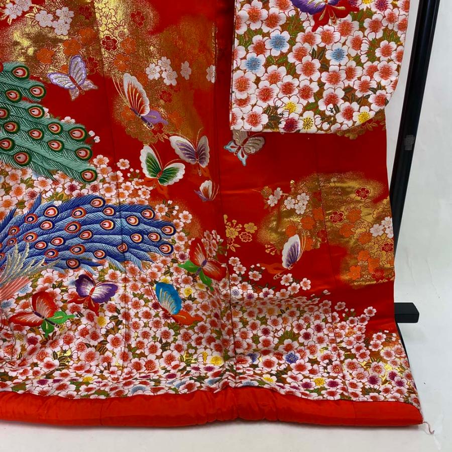 色打掛 正絹 鶴 刺繍 金 赤 打掛 Lサイズ 裄67 花嫁衣裳 婚礼