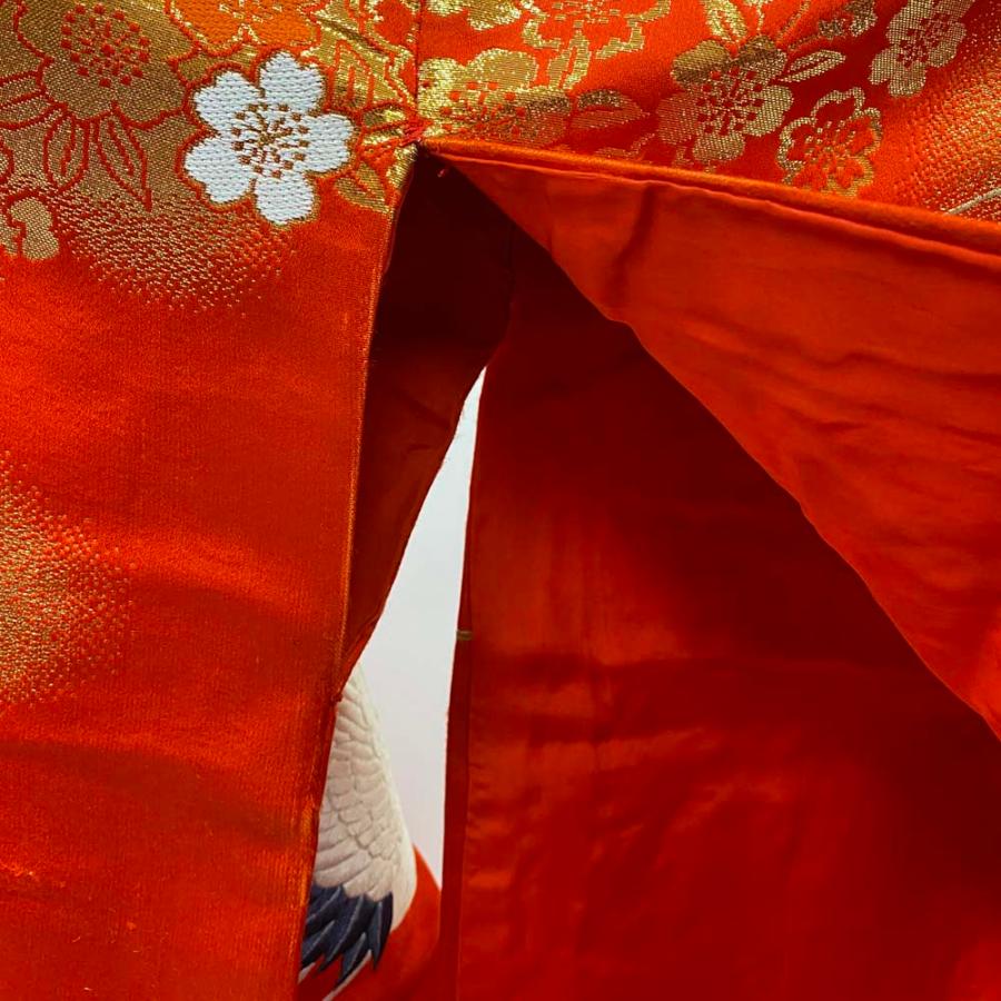 色打掛 正絹 鶴 刺繍 金 赤 打掛 Lサイズ 裄67 花嫁衣裳 婚礼