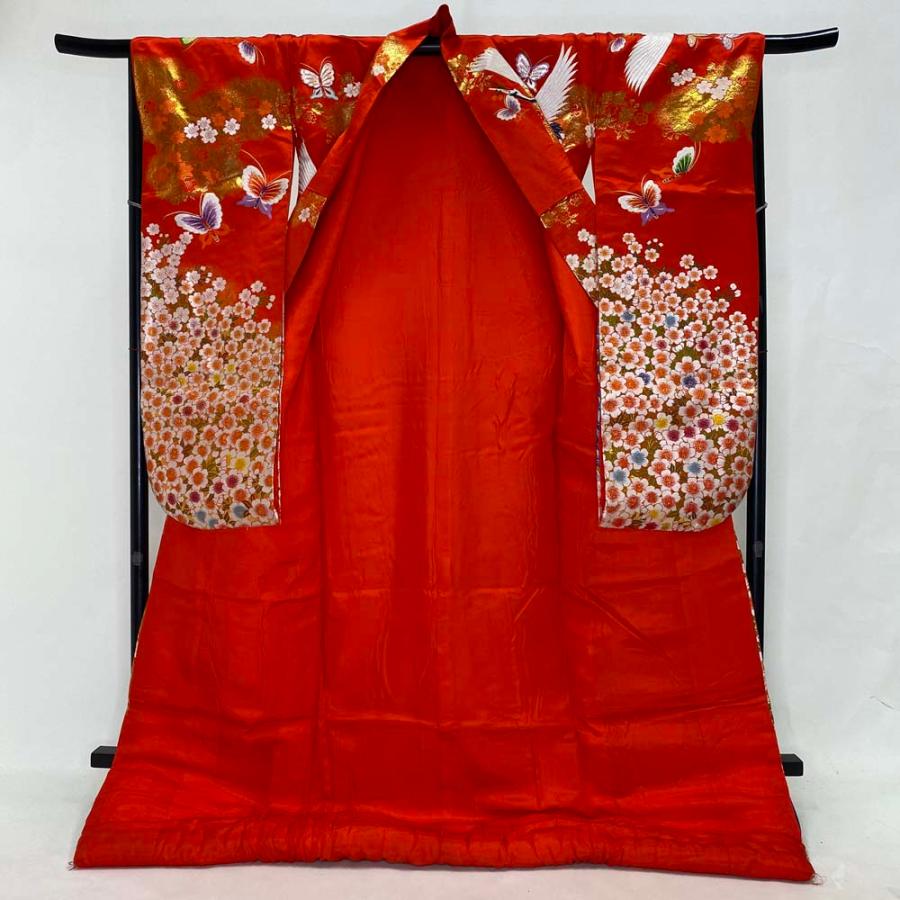 色打掛 正絹 鶴 刺繍 金 オレンジ  打掛 Mサイズ 裄66 花嫁衣裳 婚礼 リサイクル 中古 ブライダル ウエディング 着物 4028 色打掛 正絹 鶴 刺繍 オレンジ 金 打掛 Lサイズ 裄67 花嫁衣裳 婚礼