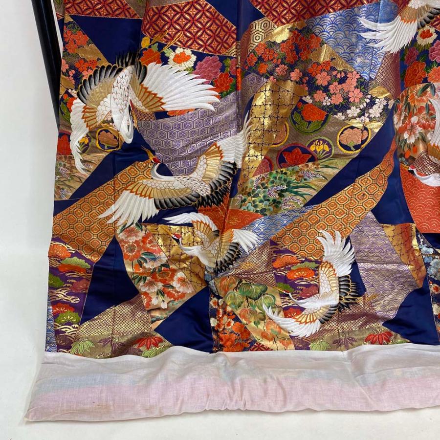 色打掛 正絹 鶴 刺繍 金 紺 打掛 Lサイズ 裄68 花嫁衣裳 婚礼