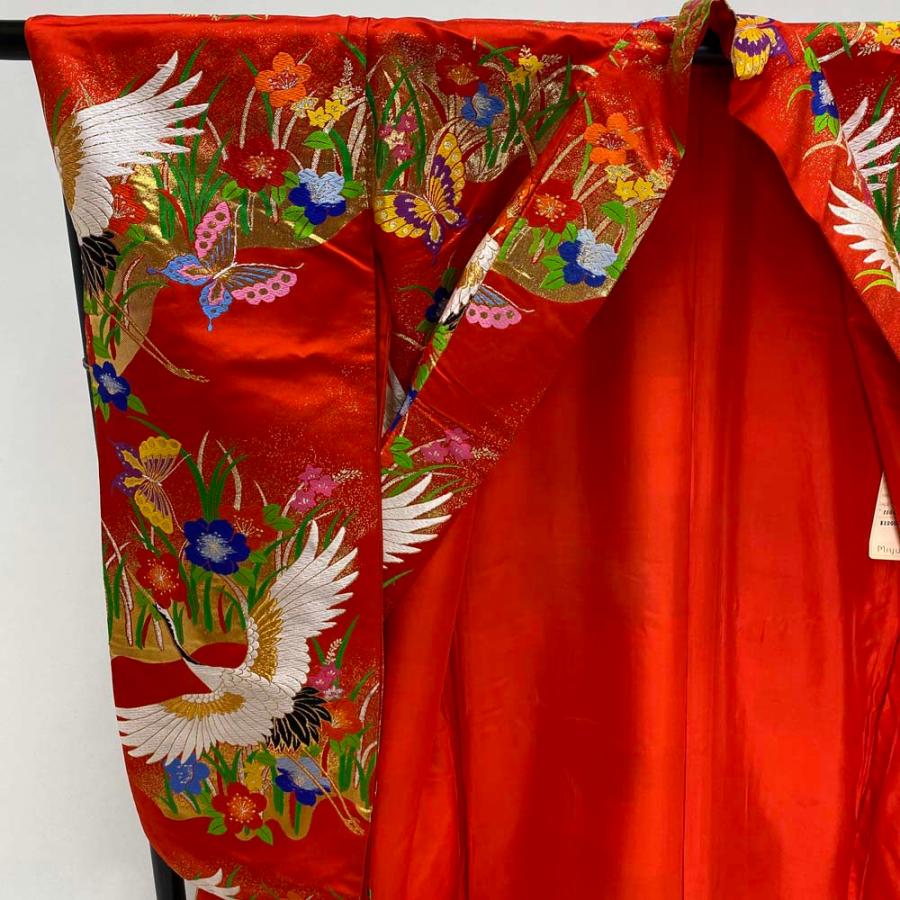 色打掛 正絹 鶴 刺繍 金 赤 打掛 Lサイズ 裄68 花嫁衣裳 婚礼