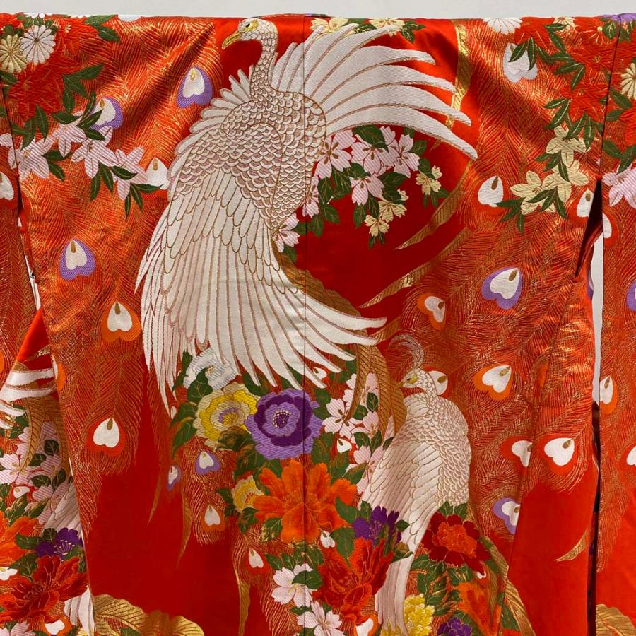色打掛 正絹 鶴 刺繍 金 打掛 Mサイズ 裄66 花嫁衣裳 婚礼 リサイクル 中古 ブライダル ウエディング 着物 3968 色打掛 正絹 鶴 刺繍 金 赤 打掛 Mサイズ 裄66 花嫁衣裳 婚礼