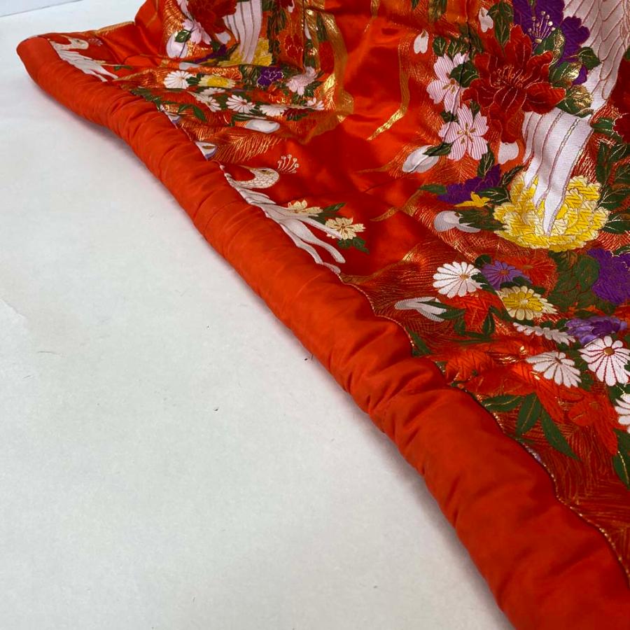 色打掛 正絹 鶴 刺繍 金 赤 打掛 Mサイズ 裄66 花嫁衣裳 婚礼
