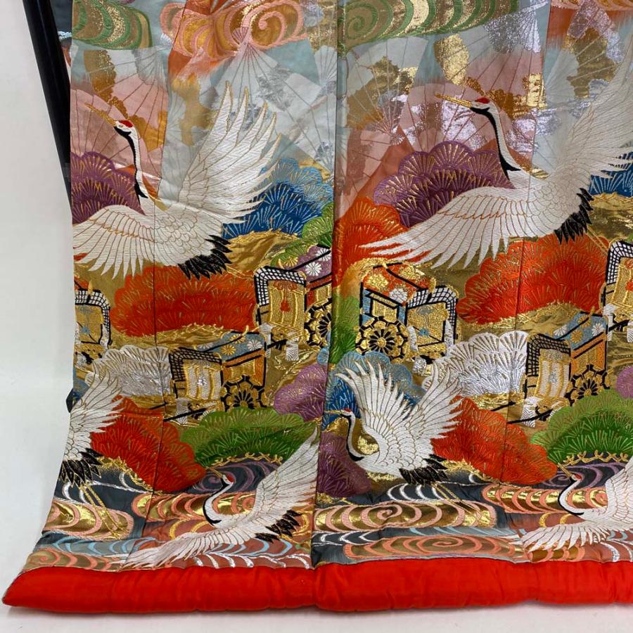 色打掛 正絹 鶴 刺繍 金 赤 青 打掛 Lサイズ 裄67 花嫁衣裳 婚礼 リサイクル 中古 ブライダル ウエディング 着物 4008 色打掛 正絹 鶴 刺繍 金 赤 青 打掛 Lサイズ 裄67 花嫁衣裳 婚礼