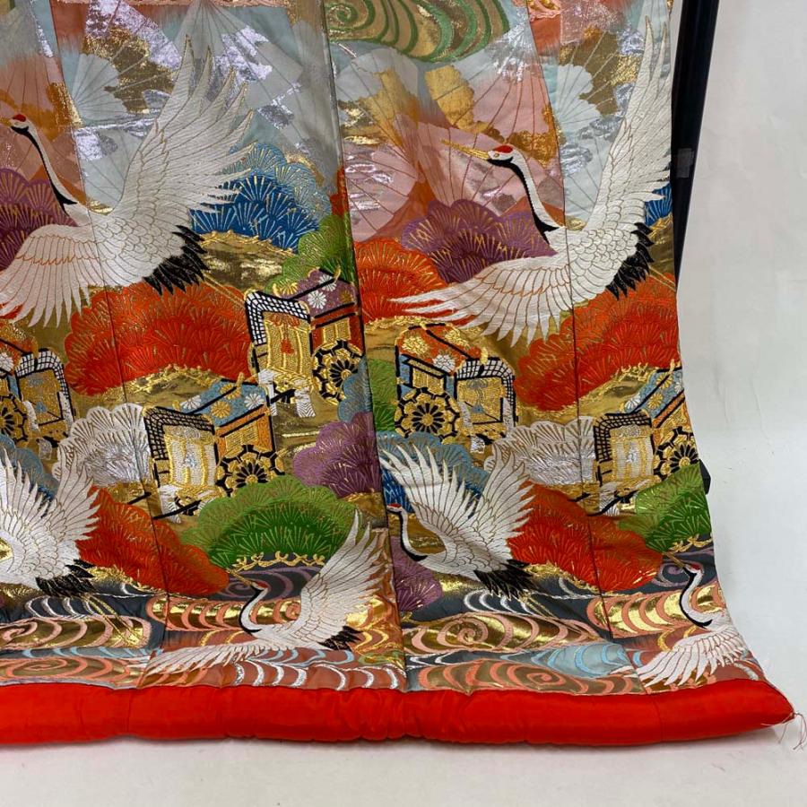 色打掛 正絹 鶴 刺繍 金 赤 青 打掛 Lサイズ 裄67 花嫁衣裳 婚礼