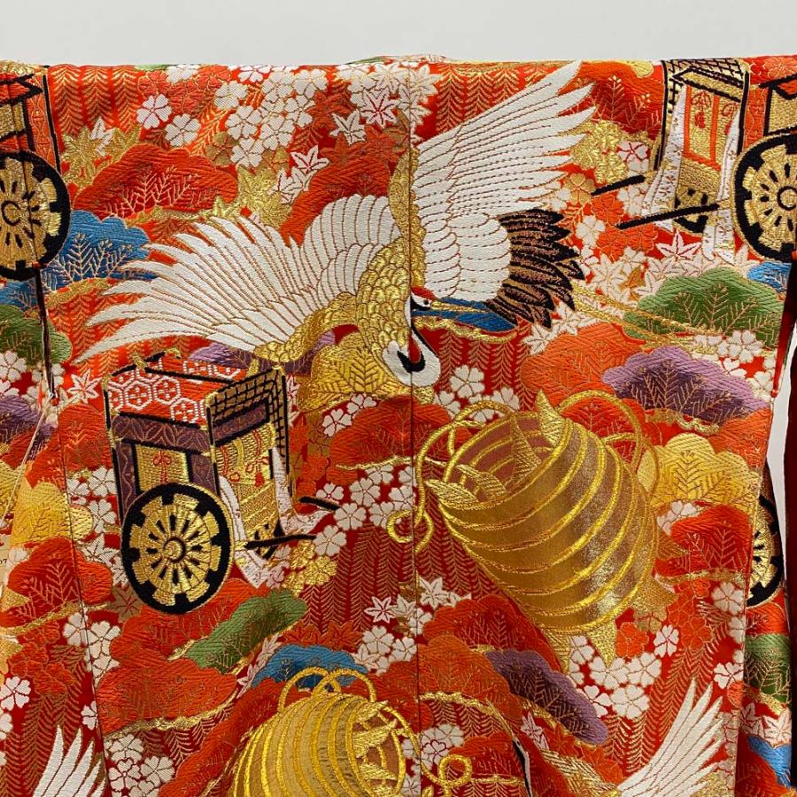 色打掛 正絹 鶴 刺繍 金 赤 打掛 Mサイズ 裄66 花嫁衣裳 婚礼 リサイクル 中古 ブライダル ウエディング 着物 4016 d421f8e37034ffc4d84387f823d686