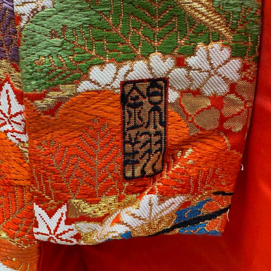 色打掛 正絹 鶴 刺繍 金 赤 打掛 Mサイズ 裄66 花嫁衣裳 婚礼
