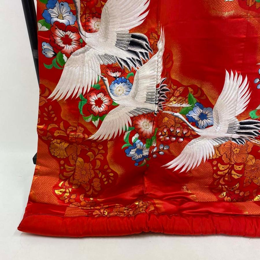 色打掛 正絹 鶴 刺繍 金 赤 打掛 Mサイズ 裄65 花嫁衣裳 婚礼 リサイクル 中古 ブライダル ウエディング 着物 4010_3