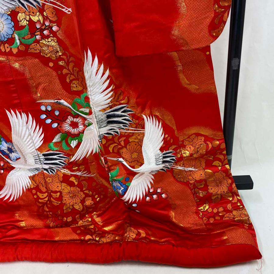 色打掛 正絹 鶴 刺繍 金 赤 打掛 Mサイズ 裄65 花嫁衣裳 婚礼 リサイクル 中古 ブライダル ウエディング 着物 4010_5