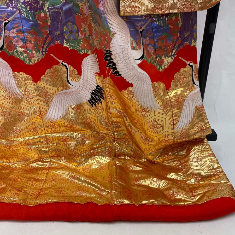 色打掛 正絹 鶴 刺繍 金 赤 打掛 Mサイズ 裄65 花嫁衣裳 婚礼