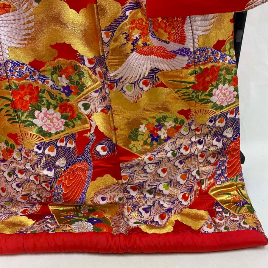 色打掛 正絹 鶴 刺繍 金 赤 打掛 Mサイズ 裄66 花嫁衣裳 婚礼