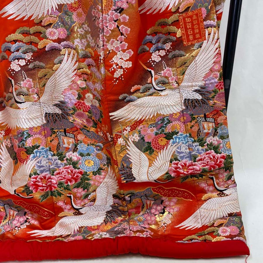 色打掛 正絹 鶴 刺繍 金 赤 打掛 Mサイズ 裄65 花嫁衣裳 婚礼