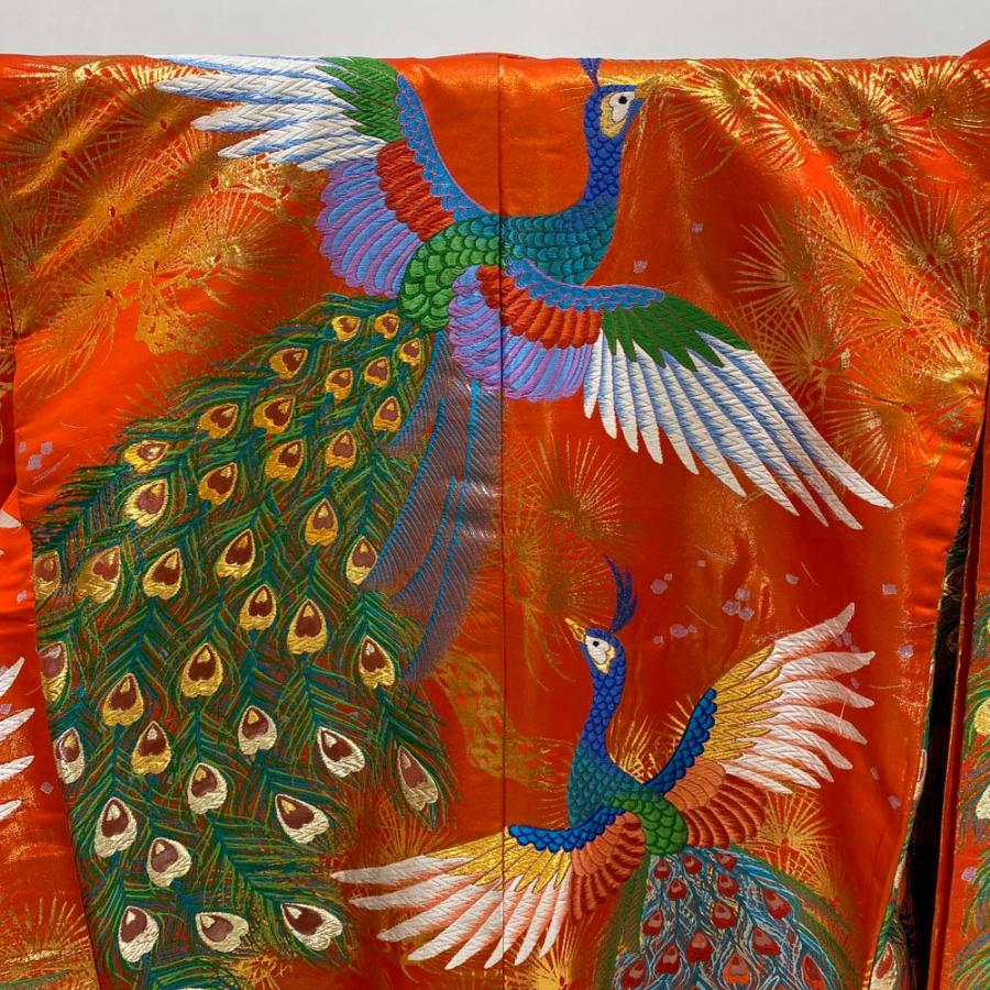 色打掛 正絹 鶴 刺繍 金 赤 打掛 Mサイズ 裄66 花嫁衣裳 婚礼