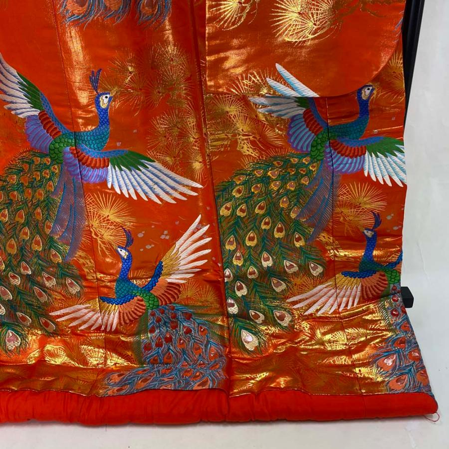 色打掛 正絹 鶴 刺繍 金 赤 打掛 Mサイズ 裄66 花嫁衣裳 婚礼