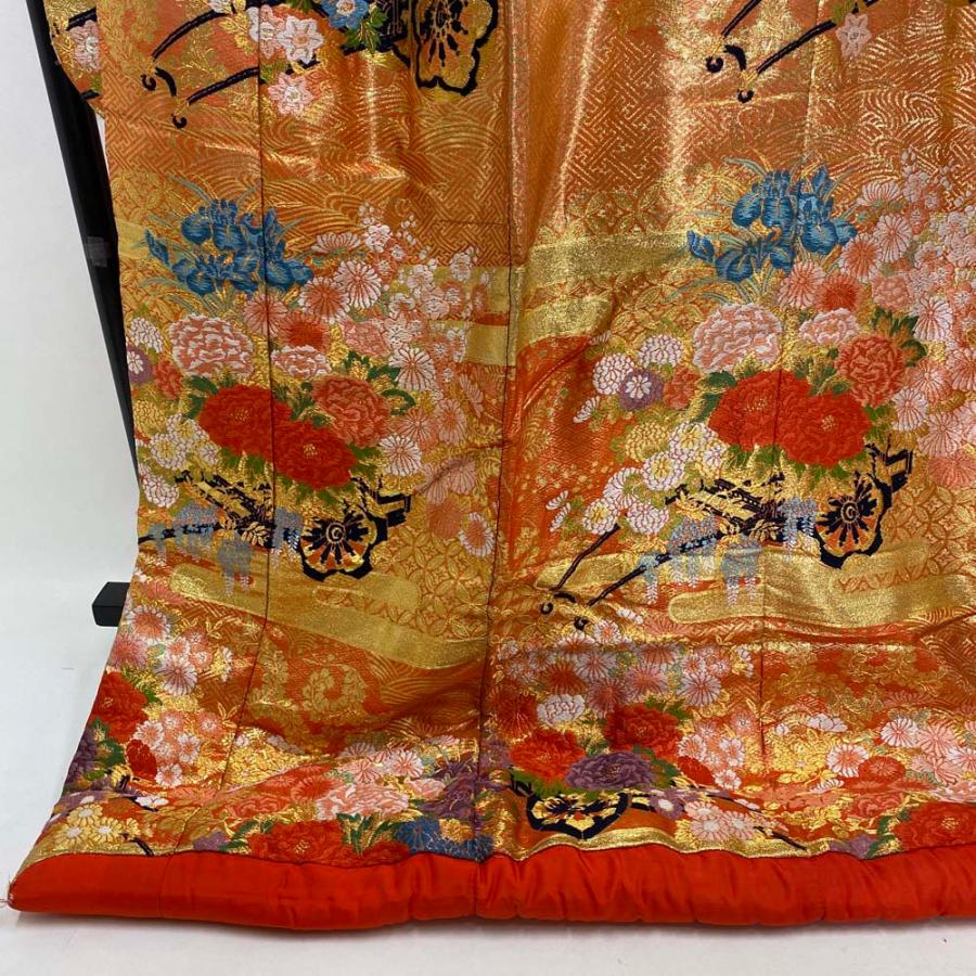 色打掛 正絹 鶴 刺繍 赤 打掛 Mサイズ 裄66.5 花嫁衣裳 婚礼 リサイクル 中古 ブライダル ウエディング 着物 3955 色打掛 正絹 鶴 刺繍 赤 金 打掛 Mサイズ 裄66 花嫁衣裳 婚礼