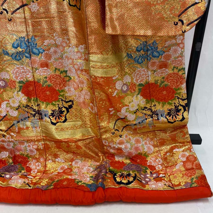色打掛 正絹 鶴 刺繍 金 赤 打掛 Mサイズ 裄66 花嫁衣裳 婚礼