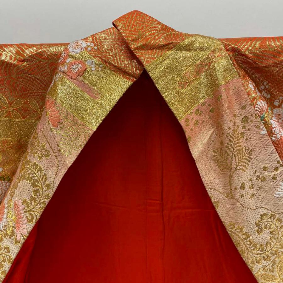 色打掛 正絹 鶴 刺繍 金 赤  打掛 Mサイズ 裄66 花嫁衣裳 婚礼 リサイクル 中古 ブライダル ウエディング 着物 4027 色打掛 正絹 鶴 刺繍 赤 金 打掛 Mサイズ 裄66 花嫁衣裳 婚礼
