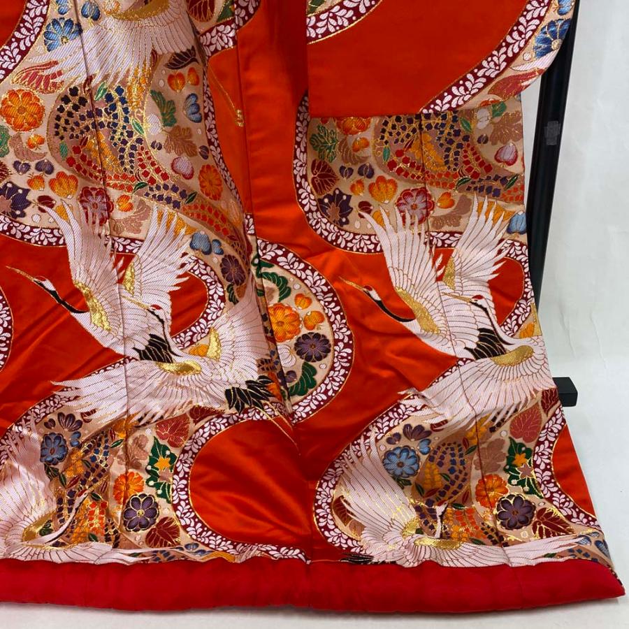 色打掛 正絹 鶴 刺繍 金 赤 打掛 Mサイズ 裄65.5 花嫁衣裳 婚礼 リサイクル 中古 ブライダル ウエディング 着物 4018 色打掛 正絹 鶴 刺繍 金 赤 打掛 Mサイズ 裄65.5 花嫁衣裳 婚礼