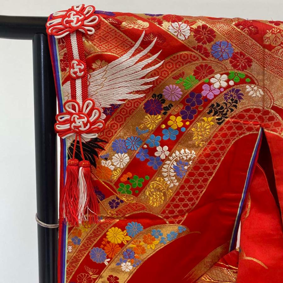 色打掛 正絹 鶴 刺繍 赤 打掛 Mサイズ 裄64.5 花嫁衣裳 婚礼