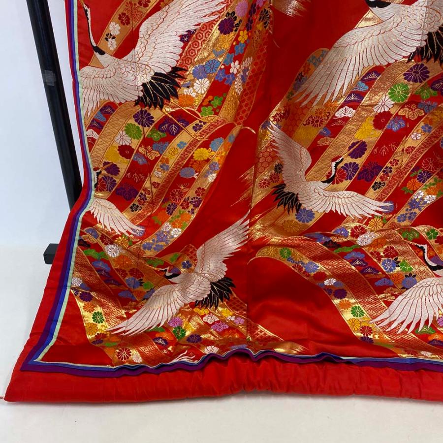 色打掛 正絹 鶴 刺繍 赤 打掛 Mサイズ 裄64.5 花嫁衣裳 婚礼 