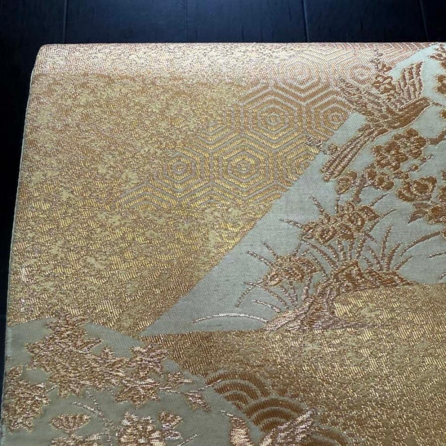 袋帯 刺繍 金 六通柄袋帯 色無地 訪問着 付け下げ 中古 礼装 正絹
