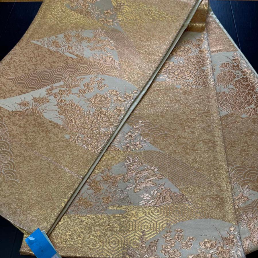 袋帯 刺繍 金 六通柄袋帯 色無地 訪問着 付け下げ 中古 礼装 正絹