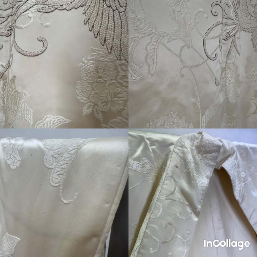 白打掛 中国三代刺繍 相良刺繍 サガラ刺繍 正絹 裄66cm 身丈187cm 白  