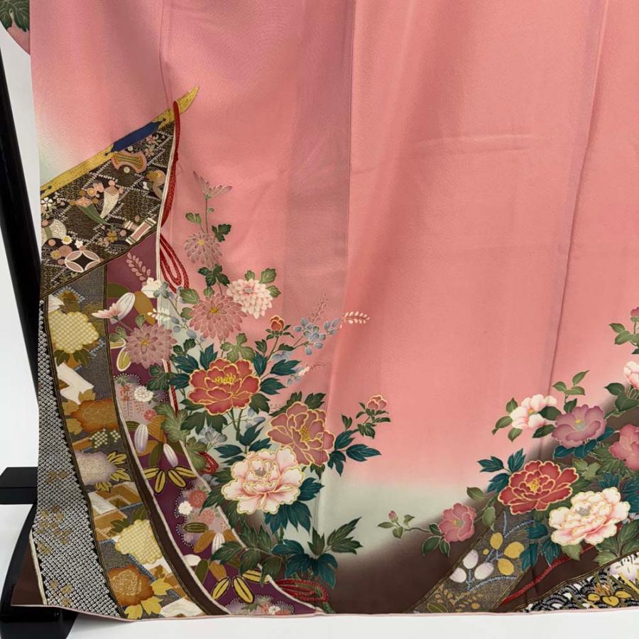 振袖 中古 ピンク 正絹 古典 裄67.2cm 身丈172.5cm 美品 L サイズ 成人