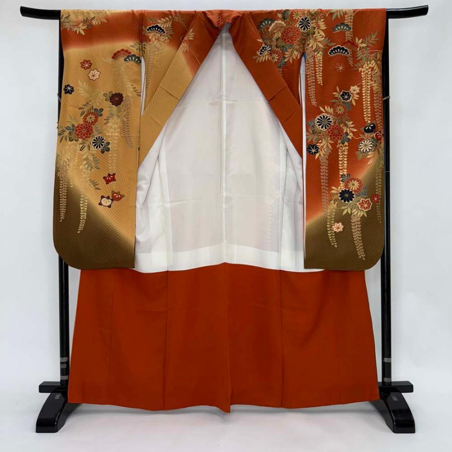 振袖 中古 大正ロマン ブラウン 黄色 正絹 古典 裄65.5cm 身丈163cm 美品 M サイズ 成人式 4478 振袖 中古 大正ロマン ブラウン 黄色 正絹 古典 裄65.5cm 身丈163cm 美