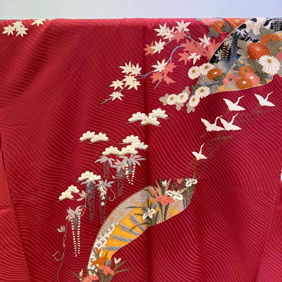 振袖 中古 赤色 正絹 古典 裄68cm 身丈168.5cm 美品 L サイズ 成人式 4482_1