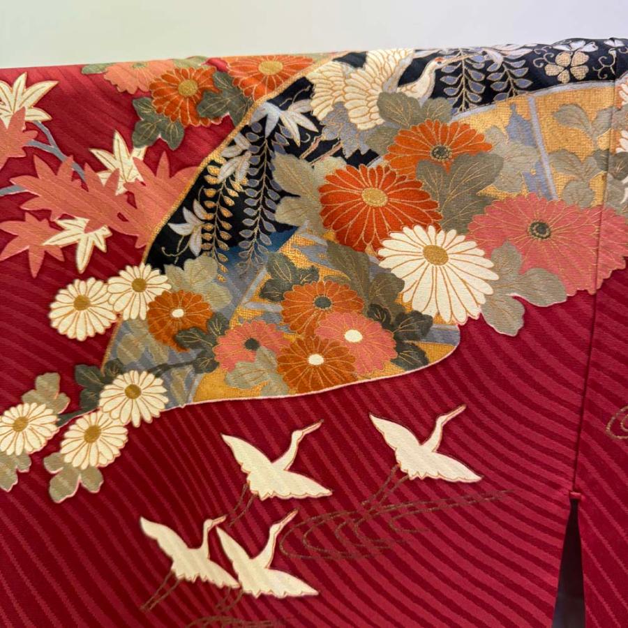 振袖 中古 赤色 正絹 古典 裄68cm 身丈168.5cm 美品 L サイズ 成人式 4482_2