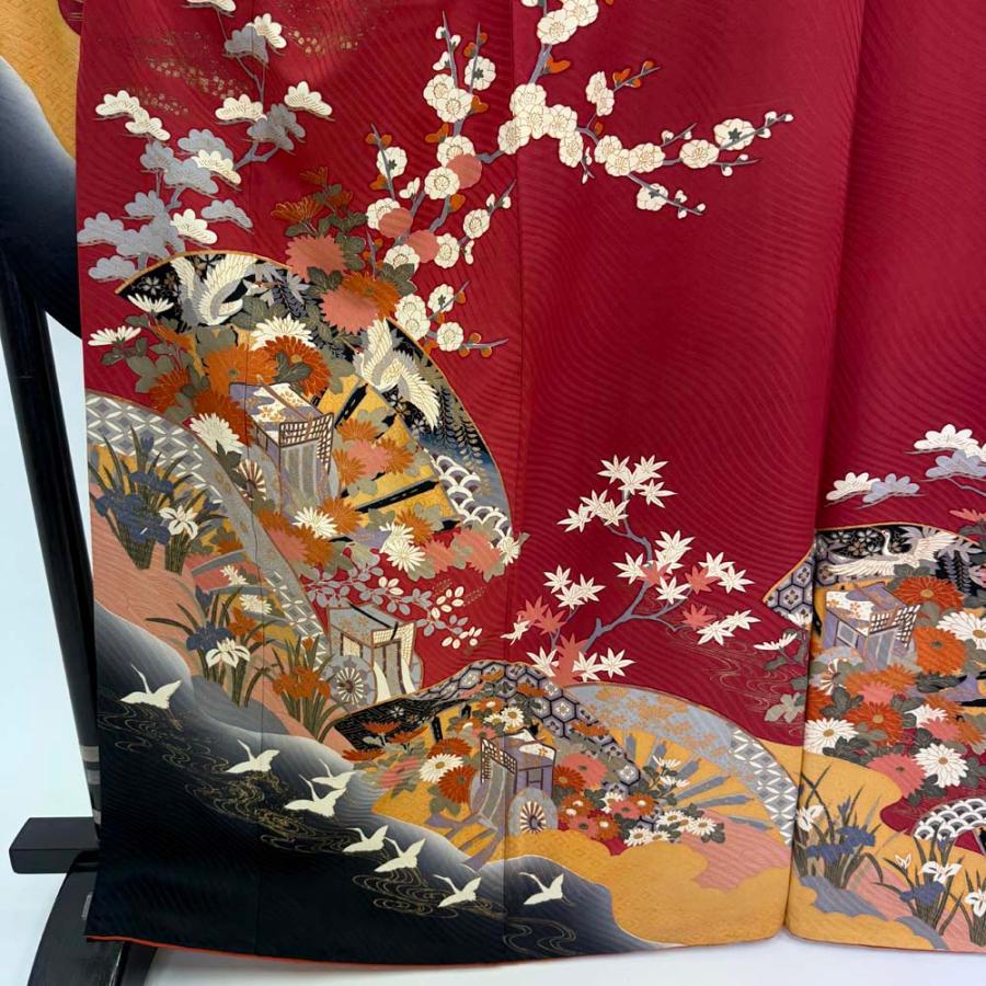 振袖 中古 赤色 正絹 古典 裄68cm 身丈168.5cm 美品 L サイズ 成人式 4482_3