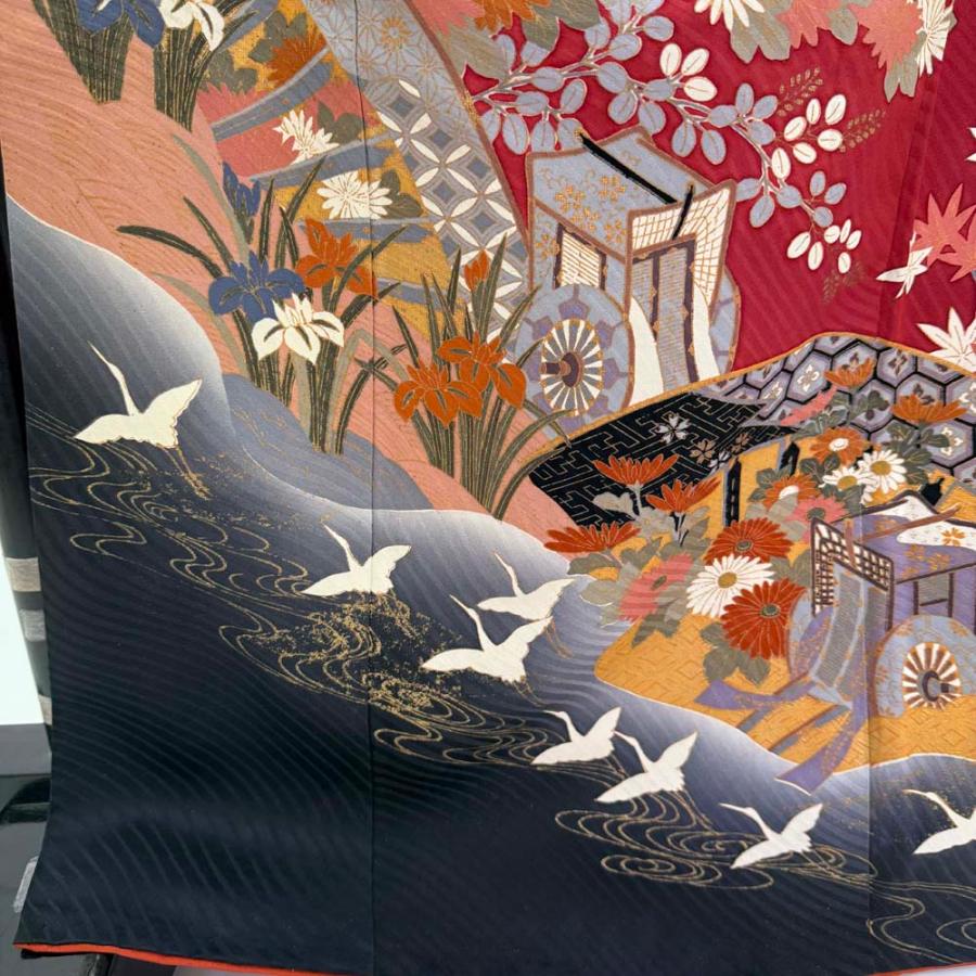 振袖 中古 赤色 正絹 古典 裄68cm 身丈168.5cm 美品 L サイズ 成人式 4482_5