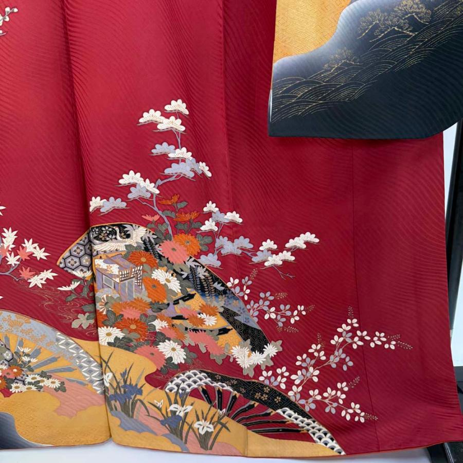 振袖 中古 赤色 正絹 古典 裄68cm 身丈168.5cm 美品 L サイズ 成人式 4482_6