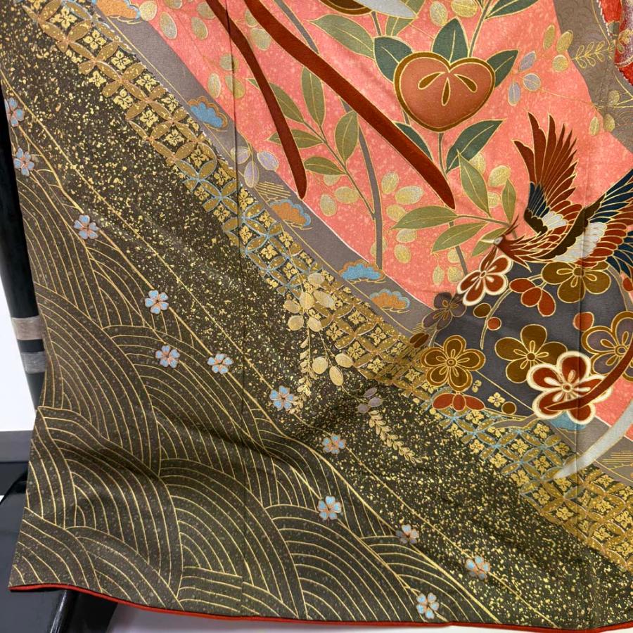 振袖 中古 ピンク 正絹 古典 裄67.5cm 身丈170.3cm 美品 L サイズ 成人