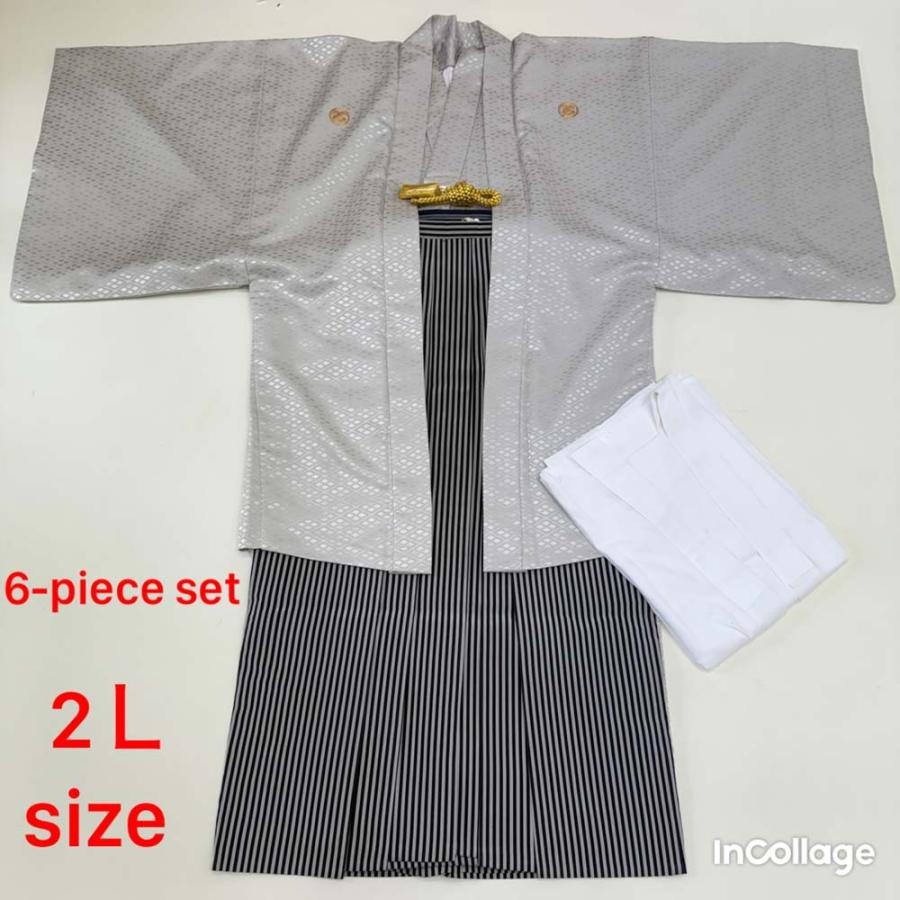 紋付袴 6点セット 着物 羽織 袴 長襦袢 羽織紐 角帯 裄76.5cm 袴丈93cm
