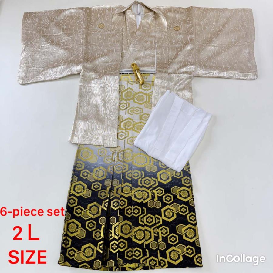 紋付袴 6点セット 着物 羽織 袴 長襦袢 羽織紐 角帯 裄70cm 袴丈80cm S シルバー 五つ紋 中古 4489 紋付袴 6点セット 着物 羽織 袴 長襦袢 羽織紐 角帯 裄74.8cm 袴丈92cm