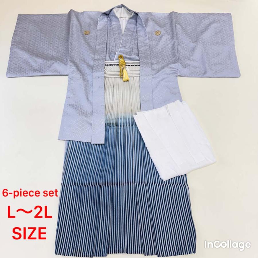 紋付袴 6点セット 着物 羽織 袴 長襦袢 羽織紐 角帯 裄70.7cm 袴丈90cm