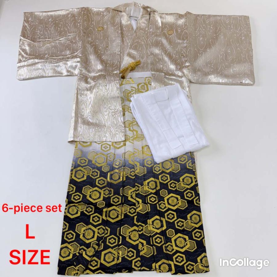 紋付袴 6点セット 着物 羽織 袴 長襦袢 羽織紐 角帯 裄71cm 袴丈89cm L シルバー 五つ紋 中古 4502 紋付袴 6点セット 着物 羽織 袴 長襦袢 羽織紐 角帯 裄71cm 袴丈89cm L