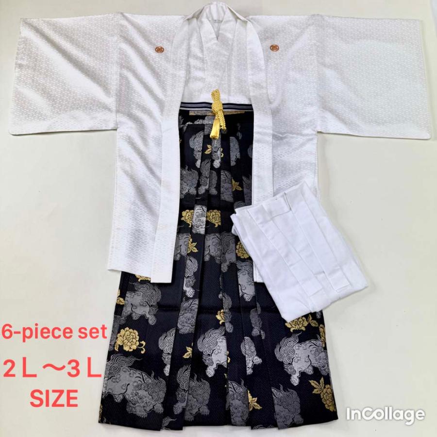 紋付袴 6点セット 着物 羽織 袴 長襦袢 羽織紐 角帯 裄77.5cm 袴丈93.5cm 2L〜3L 白 五つ紋 中古 4506 紋付袴 6点セット 着物 羽織 袴 長襦袢 羽織紐 角帯 裄77.5cm 袴丈93.5
