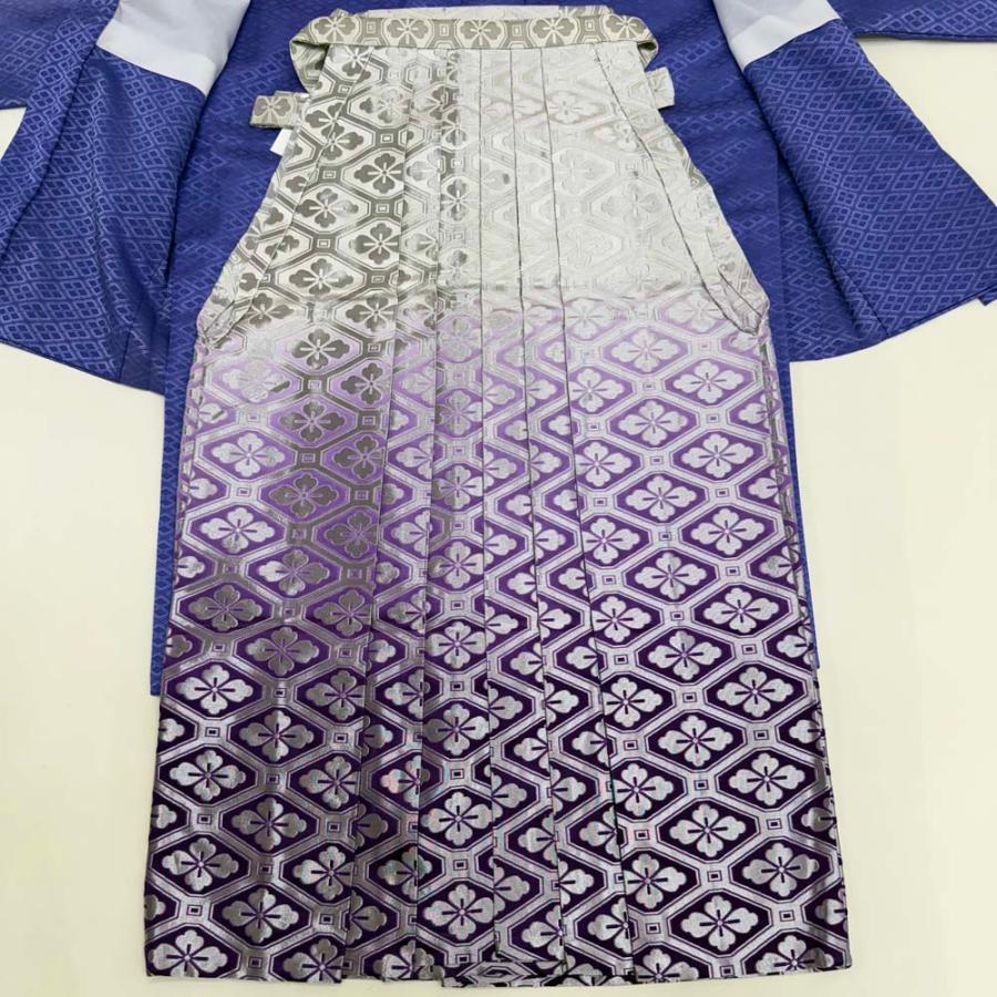 紋付袴 5点セット 着物 羽織 袴 長襦袢 角帯 裄70cm 袴丈86cm M〜L 紫