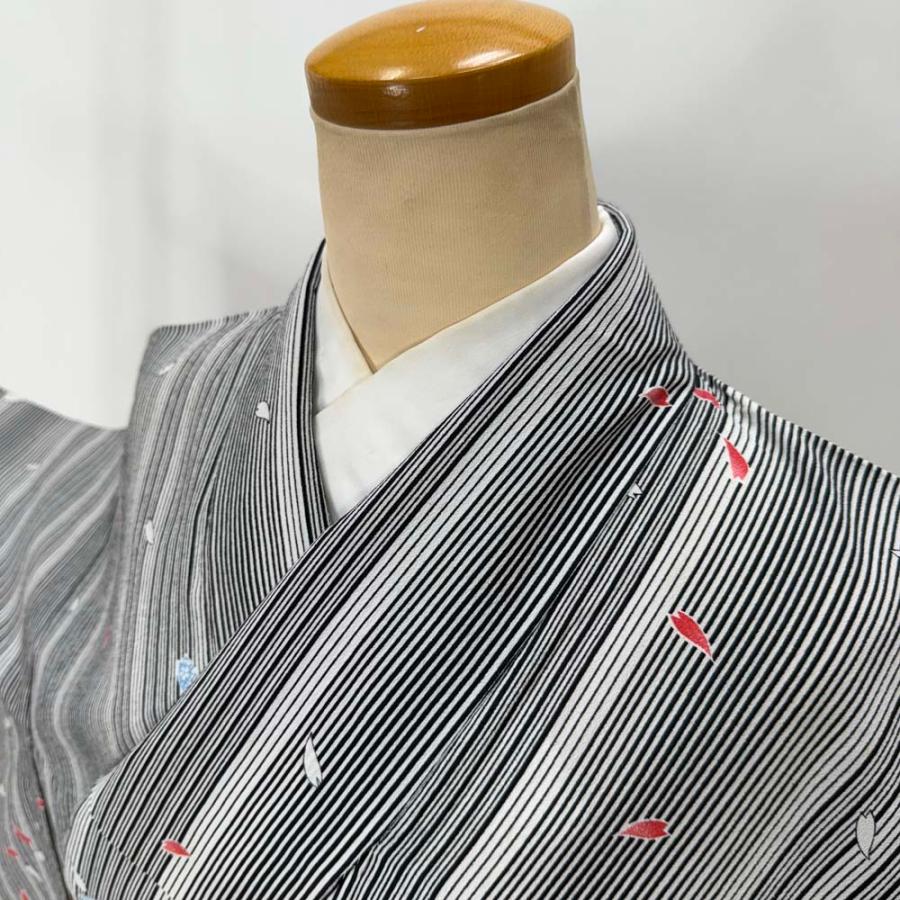 美品・単衣】緑系チェック柄 小紋 着物 正絹 身丈148cm裄62cm 【公式通販】