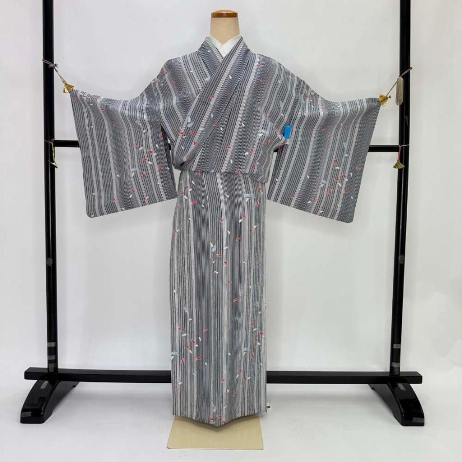 小紋 単衣 洗える着物 裄63cm 身丈159.5cm 花柄 お洒落着 普段着