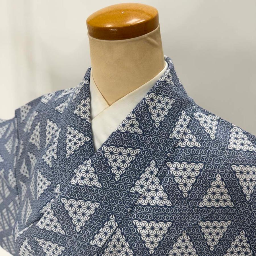 美品・単衣】緑系チェック柄 小紋 着物 正絹 身丈148cm裄62cm 【公式通販】