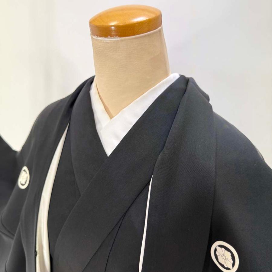 男紋付 男着物 黒紋付 正絹 羽織 長着 裄70.8cm M size 黒 五つ紋 中古
